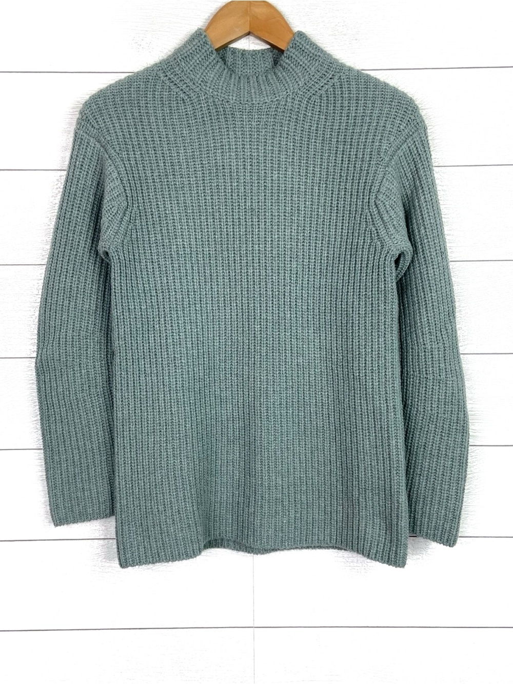 VINCE Wool Yak Mock Neck Sweater Turquoise Blue Long Sleeve Knit Cozy Small